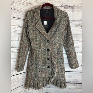 Fashion Nova Jacket Womens Size Small Tweed Blazer Dress Button Up Ruffle New